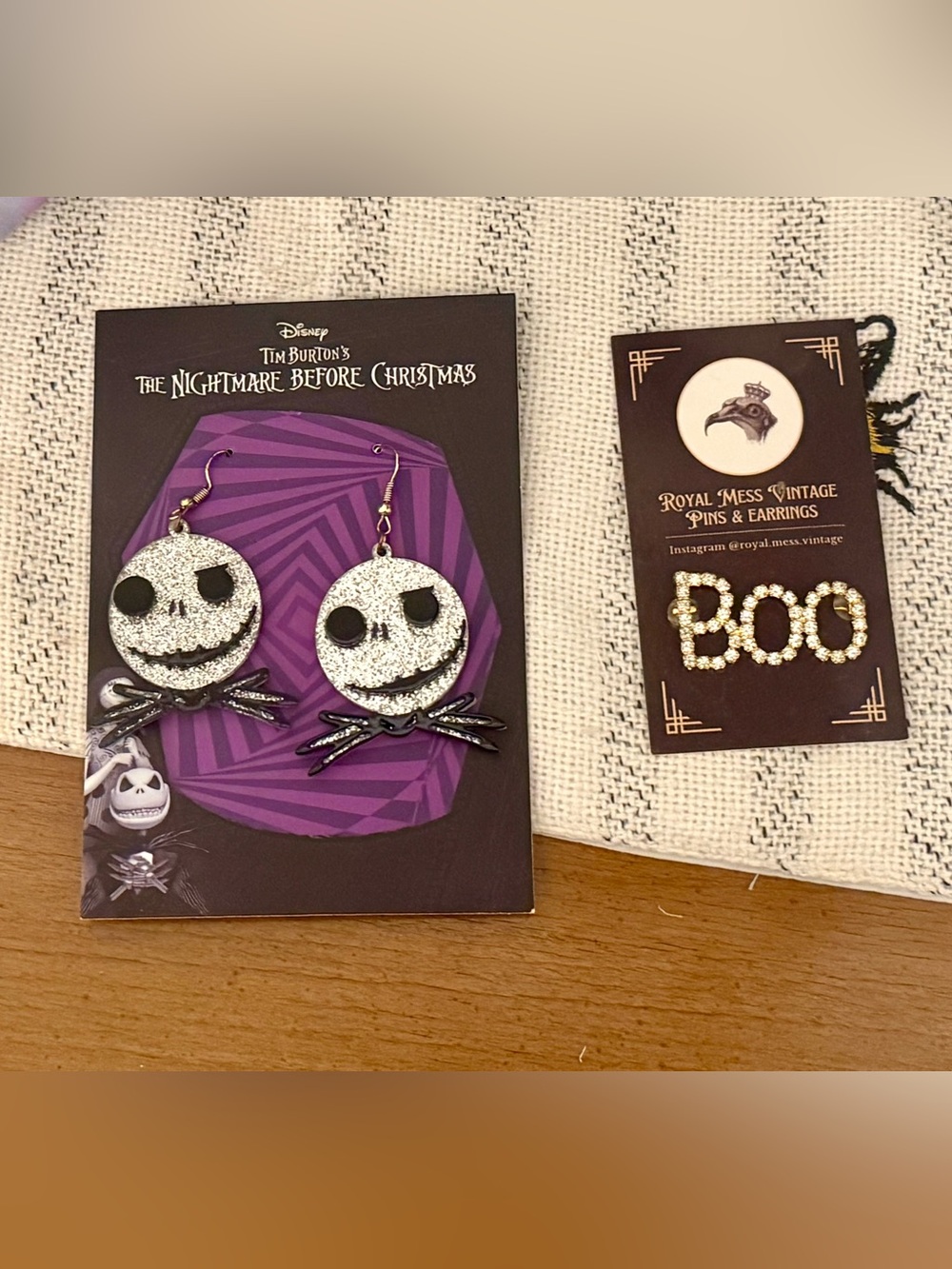 Halloween Lot-Nightmare Before Christmas Sparkle Earrings & Crystal Boo Pin-New